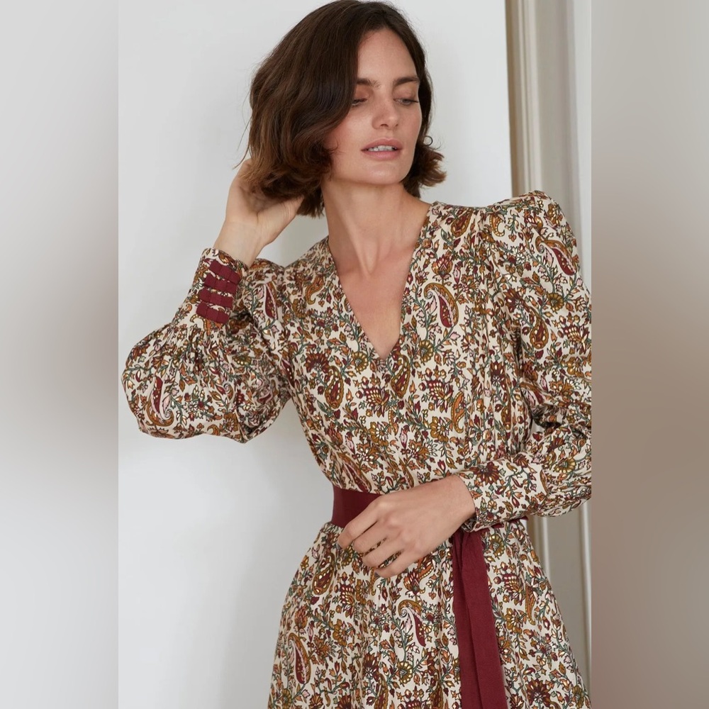 Seraphina London The Midi Flare Dress Paisley Floral Burgundy Size 10